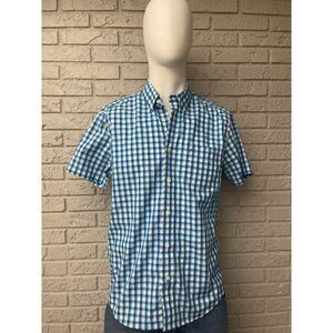 Nautica Men Blue/White Short Sleeve Checkered Button-Down Shirt Size M